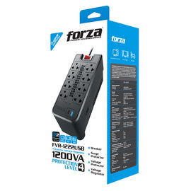 Forza - Automatic voltage regulator - AC 220 V - 8 Tomas de Corriente - 1200 VA - 600W U-NEMA 2-USB