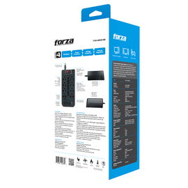 Forza - Automatic voltage regulator - AC 220 V - 8 Tomas de Corriente - 1200 VA - 600W U-NEMA 2-USB