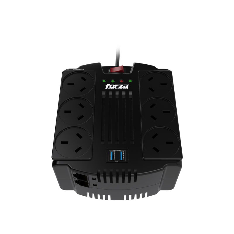 Forza - Automatic voltage regulator - AC 220 V - 6 Tomas de Corriente - 1200 VA - 600W IRAM 2-USB Forza - Automatic voltage regulator - AC 220 V - 6 Tomas de Corriente - 1200 VA - 600W IRAM 2-USB