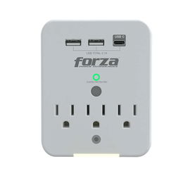 Forza FWT-331USBC - Protector contra sobretensiones (montaje en pared) - CA 125 V - 1875 vatios - conectores de salida: 3 - blanco