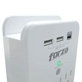 Forza FWT-331USBC - Protector contra sobretensiones (montaje en pared) - CA 125 V - 1875 vatios - conectores de salida: 3 - blanco