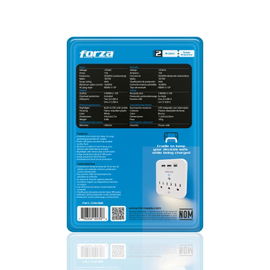 Forza FWT-331USBC - Protector contra sobretensiones (montaje en pared) - CA 125 V - 1875 vatios - conectores de salida: 3 - blanco