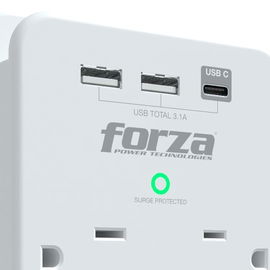 Forza FWT-631USBC - Protector contra sobretensiones (montaje en pared) - CA 125 V - 1875 vatios - conectores de salida: 6 - blanco