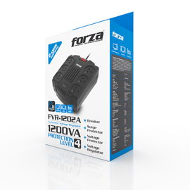 Forza FVR Series FVR-1202A - Regulador automático de voltaje - CA 220 V - 600 vatios - 1200 VA - conectores de salida: 6 - negro