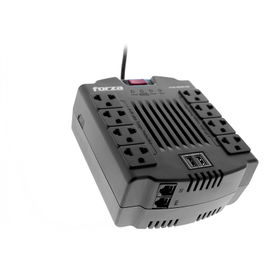 Forza FVR Series FVR-1202USB - Regulador automático de voltaje - CA 220 V - 600 vatios - 1200 VA - conectores de salida: 8 - negro