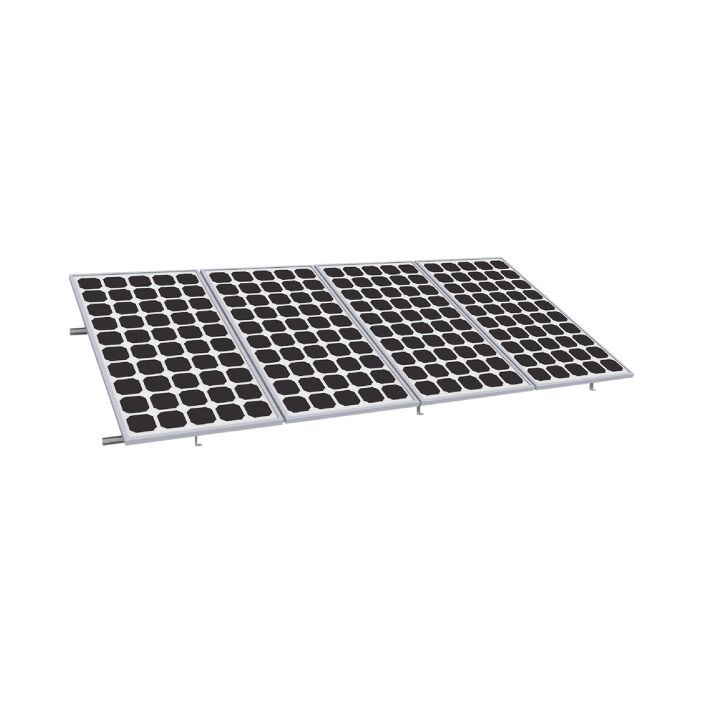 Montaje de aluminio  anodizado para techo o piso de concreto de rápida instalación línea Starter,  arreglo 1x4 módulos fotovoltaicos