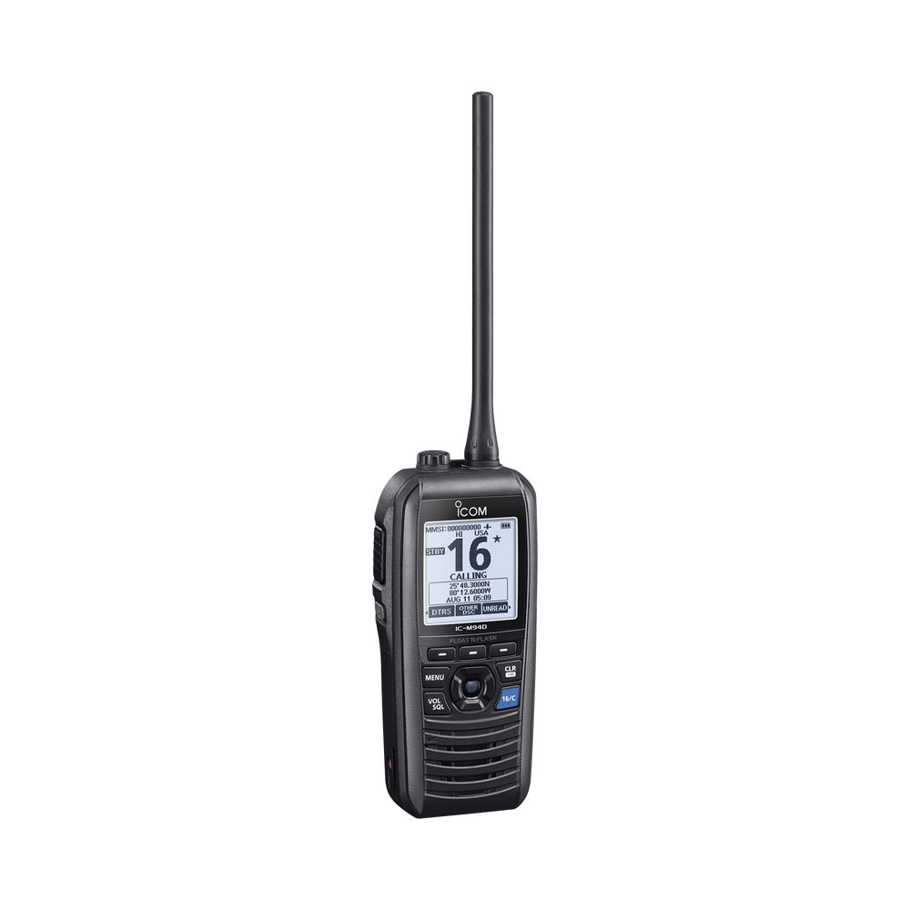 Portable Marine Radio float in flash, with AIS receiver and GPS,  Tx: 156.025-157.425 MHz Rx: 156.050-163.275, MHz INT, USA, CAN and WX channels, clip belt, charger and antenna included