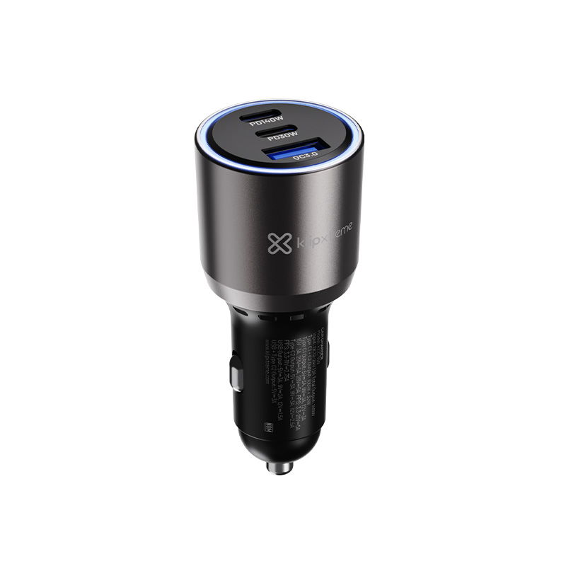 Klip Xtreme KCC-140 - Car power adapter - 140 Watt - 2 x 24 pin USB-C / 9 pin USB Type A - Cellular phone / Tablet - Car - Para Smartphones, tablets, small devices