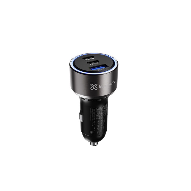 Klip Xtreme KCC-060 - Car power adapter - 60 Watt - 2 x 24 pin USB-C / 9 pin USB Type A - Cellular phone / Tablet - Car - Para Smartphones, tablets, small devices