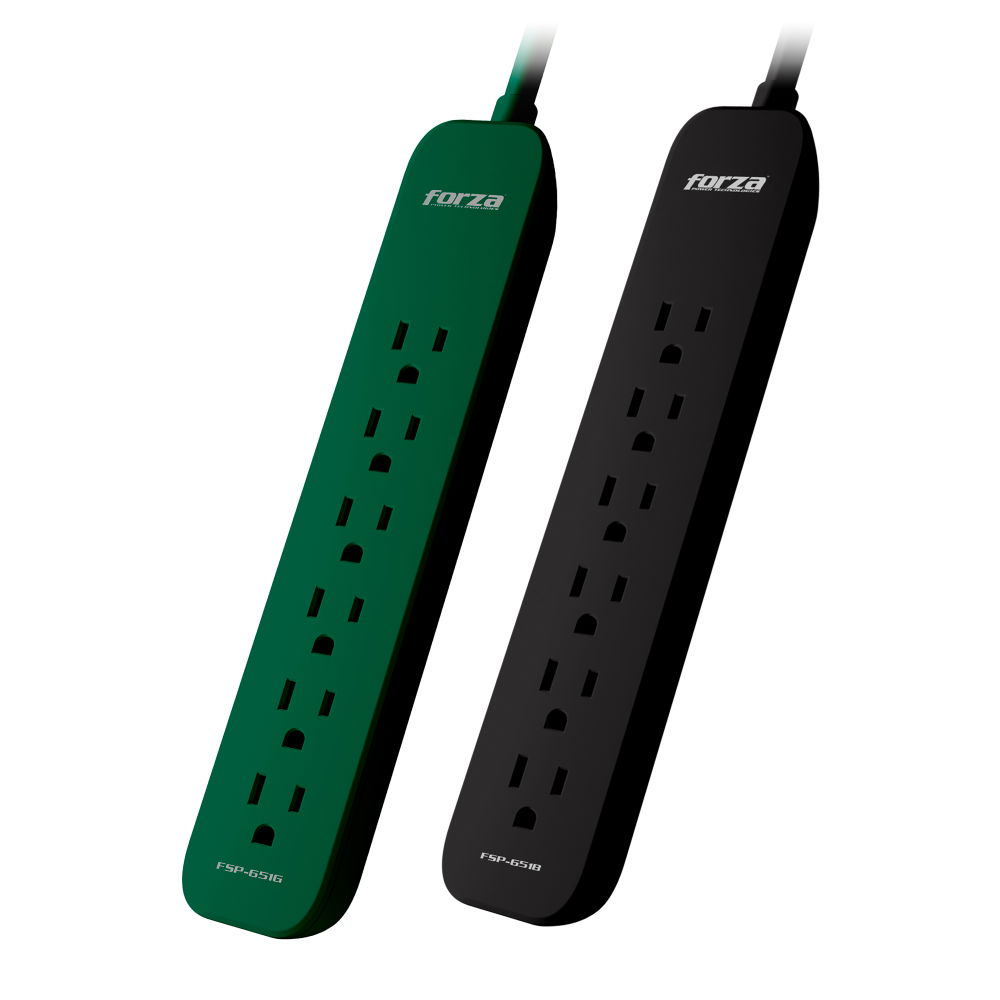Forza - Surge protector - AC 110/220 V - 6 Tomas de Corriente - 500J 2Pack GR/BK