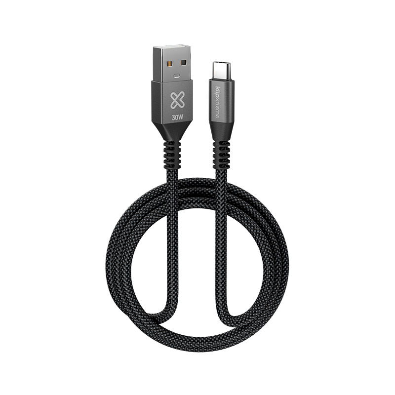 Klip Xtreme - USB cable - 24 pin USB-C - 9 pin USB Type A - 1.8 m - Black - 30W Braided Fast charging