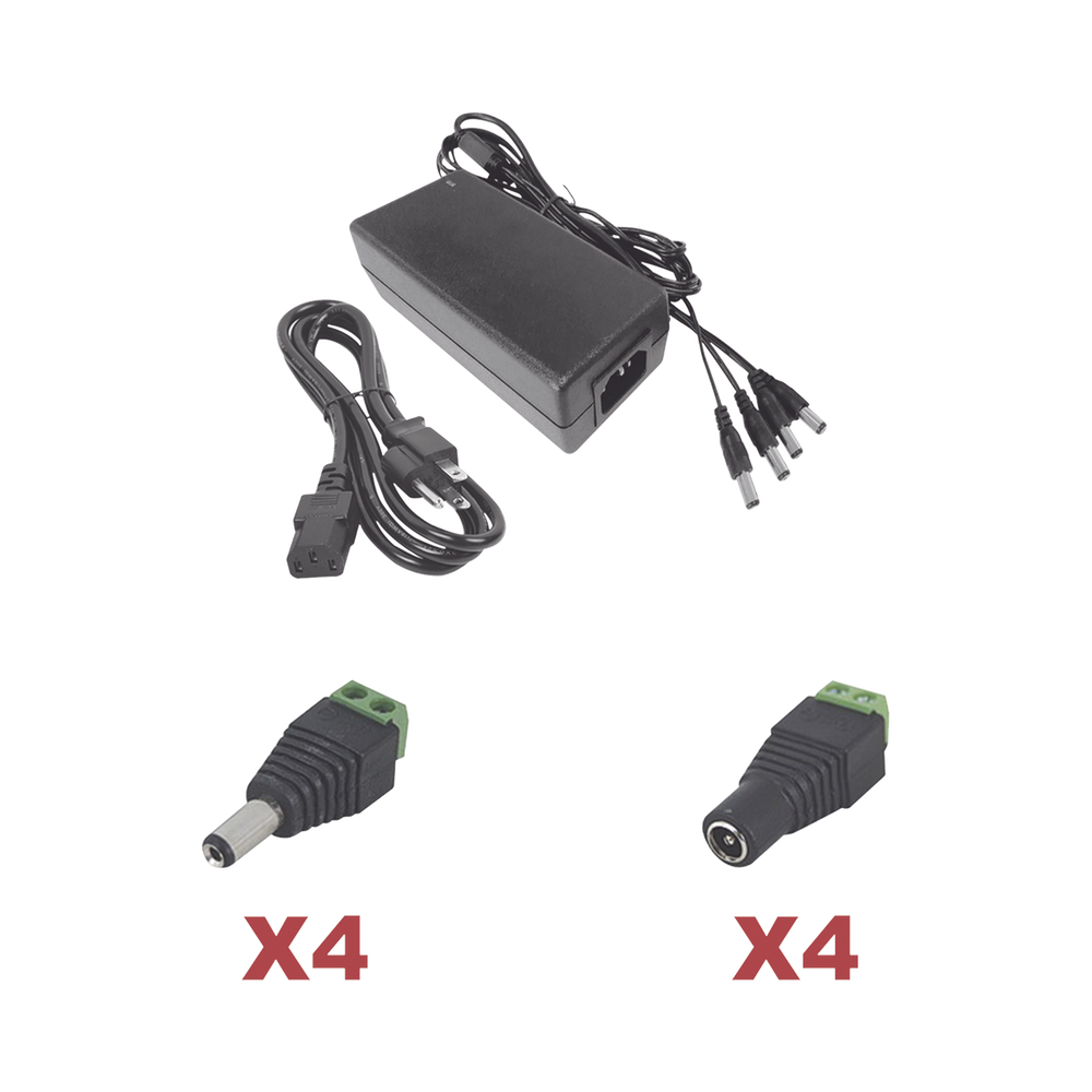 Kit con fuente EPCOM POWER LINE con salida de 12 Vcd a 5 Amper con 4 salidas / Incluye conectores JR52 y JR53