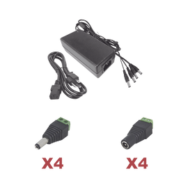 Kit con fuente EPCOM POWER LINE con salida de 12 Vcd a 5 Amper con 4 salidas / Incluye conectores JR52 y JR53