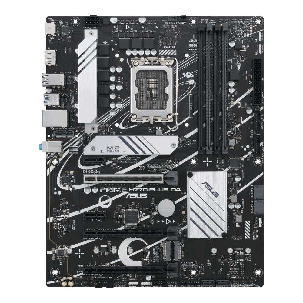 ASUS PRIME H770-PLUS D4 - Placa base - ATX - Socket LGA1700 - H770 Chipset - USB 3.2 Gen 1, USB 3.2 Gen 2, USB-C 3.2 Gen2 - 2.5 Gigabit LAN - Tarjeta gráfica (CPU necesaria) - HD Audio (8-canales) ASUS PRIME H770-PLUS D4 - Placa base - ATX - Socket LGA1700 - H770 Chipset - USB 3.2 Gen 1, USB 3.2 Gen 2, USB-C 3.2 Gen2 - 2.5 Gigabit LAN - Tarjeta gráfica (CPU necesaria) - HD Audio (8-canales)