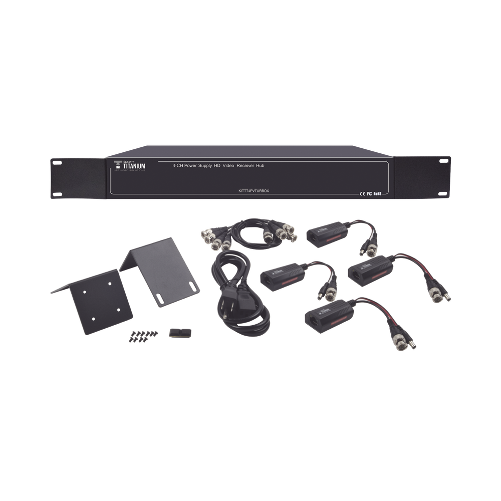 150 metros en 4K, 200 metros en 5 MP, VIDEO+PODER / 4 Canales / TODO INCLUIDO PARA RACK /  Para transmisión de alimentación ( de 36 Vcd a 12 Vcd) y video (HD-TVI) / 4K / SIN RUIDO / INSTALACIÓN LIMPIA