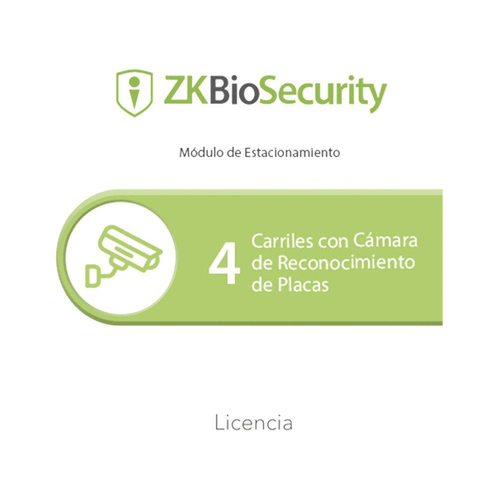 Licencia para ZKBiosecurity para modulo de estacionamiento de 4 carriles con camara de reconocimiento de placas