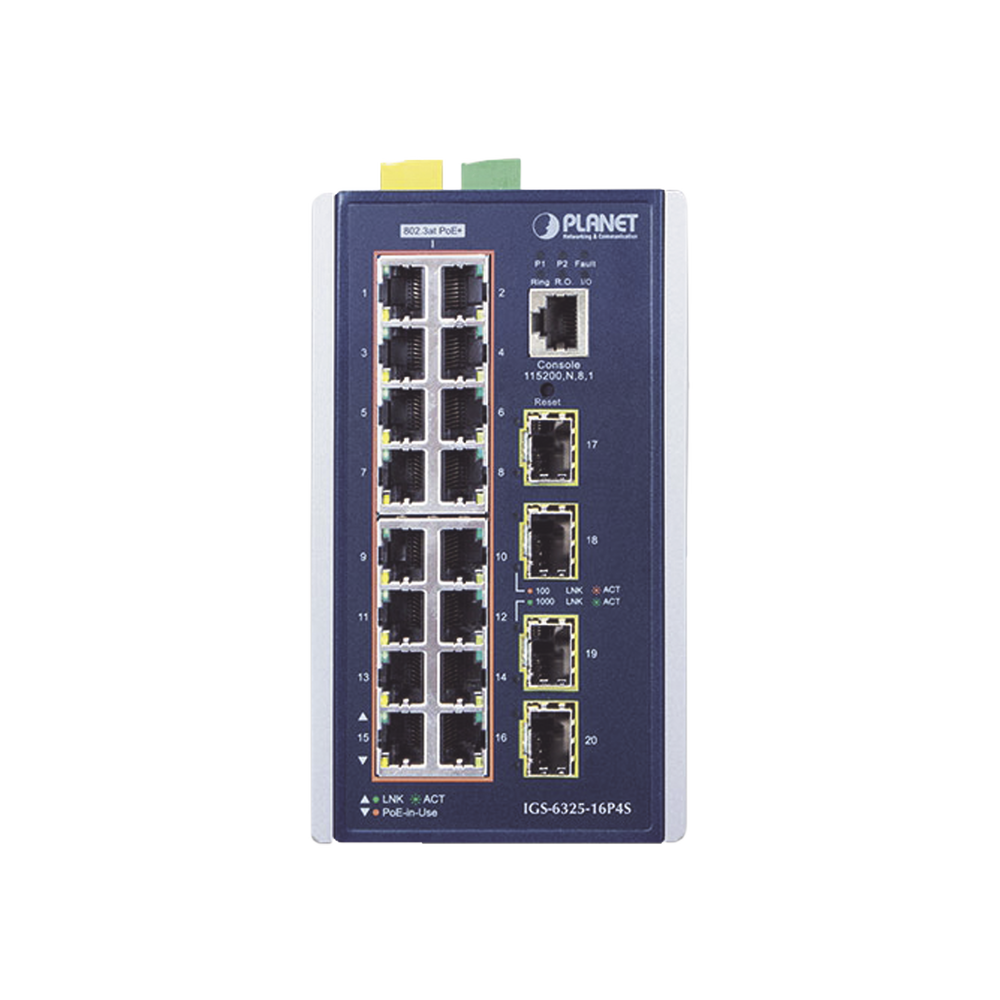 Switch Industrial Capa 3, 16 Puertos 10/100/1000T 802.3 AT POE +, 4 Puertos 1G / 2.5G SFP