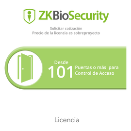 Licencia para ZKBiosecurity permite gestionar desde 101 puertas o mas
