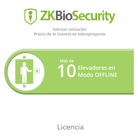 Licencia para Zkbiosecurity para modulo de elevadores para mas de 10 elevadores en modo OFFLINE