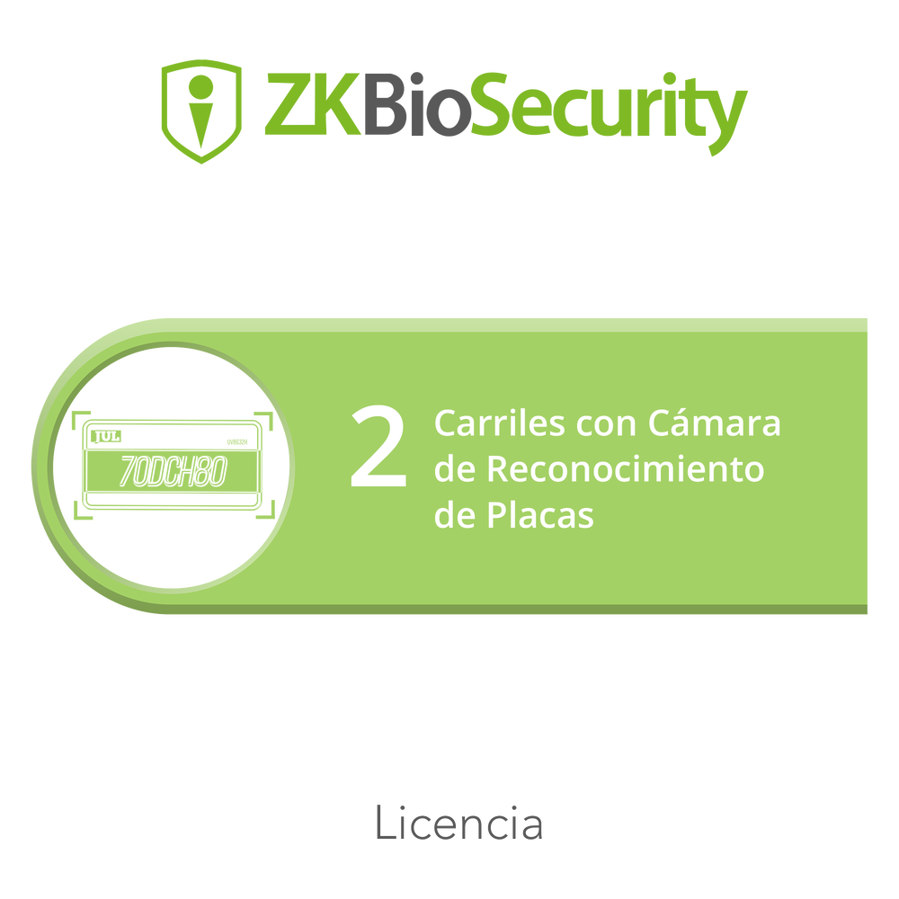 Licencia para ZKBiosecurity para modulo de estacionamiento de 2 carriles con camara de reconocimiento de placas