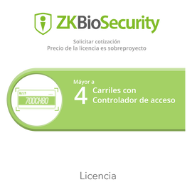 Licencia para ZKBiosecurity para modulo de estacionamiento mayor a 4 carriles utilizando controlador de acceso