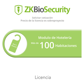 Licencia para ZKBiosecurity para modulo de hoteleria para mas de 100 habitaciones