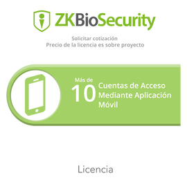 Licencia para ZKBiosecurity para mas de 10 cuentas de acceso mediante aplicación móvil