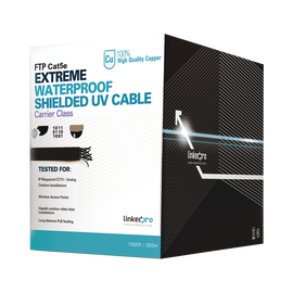 Bobina de cable de 305 m, Cat5e, color negro, sin blindar,  para aplicaciones de CCTV, redes de datos. Uso en intemperie