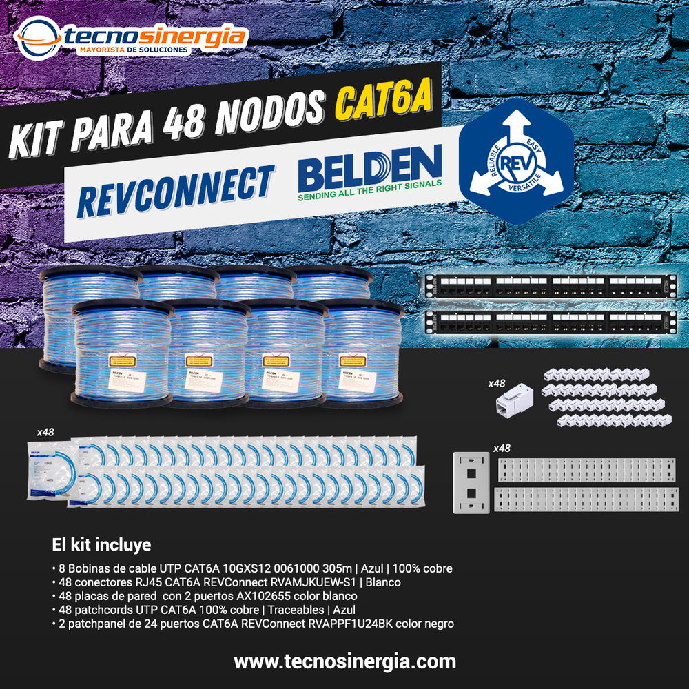 48 NODOS CAT6A REVCONNECT 8x + 10GXS12 0061000 48x + RVAMJKUEW-S1 48x + AX102655 48x + CAT1106007 2x + RVAPPF1U24BK 48 NODOS CAT6A REVCONNECT 8x + 10GXS12 0061000 48x + RVAMJKUEW-S1 48x + AX102655 48x + CAT1106007 2x + RVAPPF1U24BK