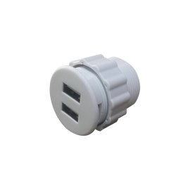Mini empotrable redondo color blanco con 2 puertos USB, con cable