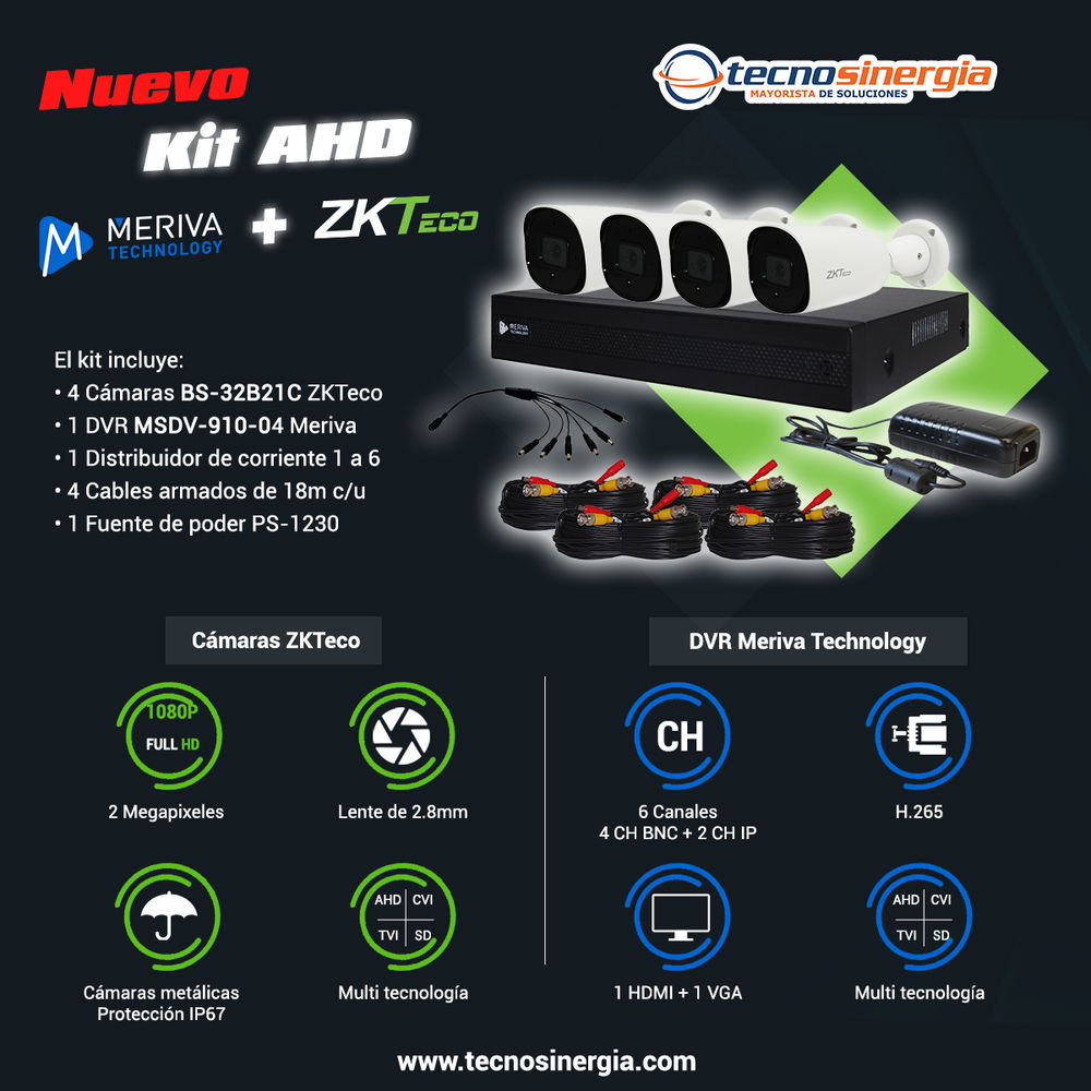 KIT 2MP  4x  BS-32B21C  +1x  MSDV-910-04  +1x  ENS-DC16  +4x  MVA-HDCB18  +1x  PS-1230