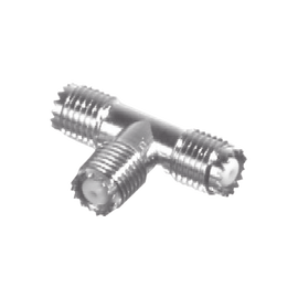 Adaptador en T, de Conector Mini-UHF Hembra a Doble Mini-UHF Hembra, Niquel /Plata /Teflón.