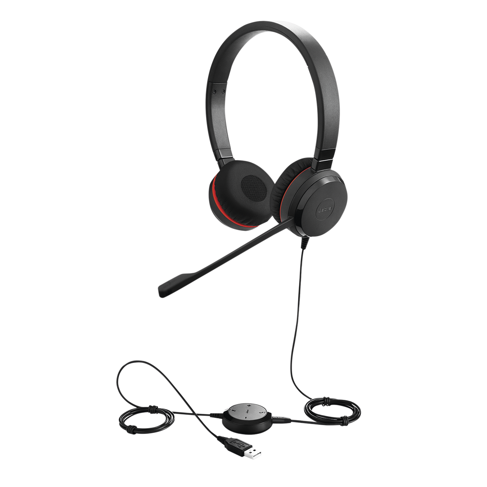 Jabra Evolve 30 Duo con conexión USB / 3.5mm, micrófono con cancelación de ruido y controlador en el cable con botones e indicadores LED (5399-823-309)
