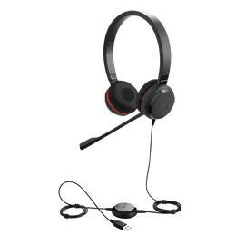 Jabra Evolve 30 Duo con conexión USB / 3.5mm, micrófono con cancelación de ruido y controlador en el cable con botones e indicadores LED (5399-823-309)
