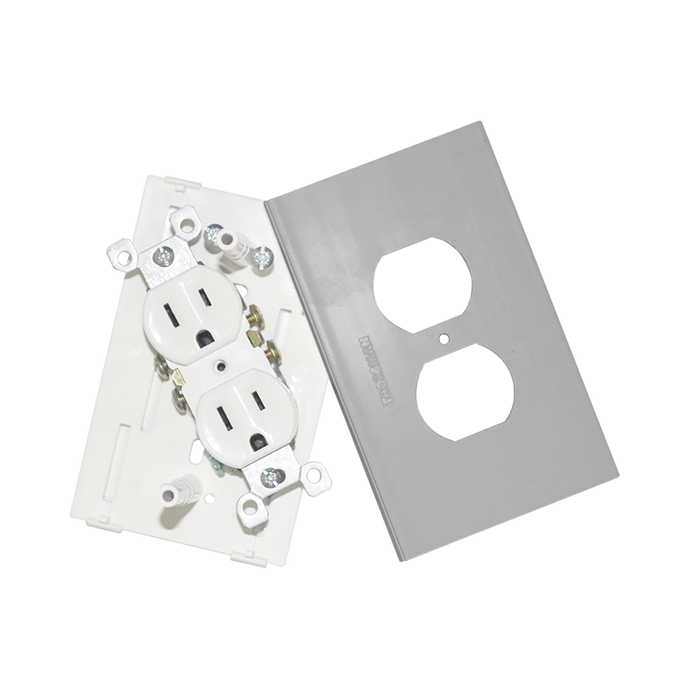 Contacto eléctrico doble, soporte y tapa color aluminio, para canaleta TEK100-A y mini columna THMICG