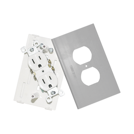 Contacto eléctrico doble, soporte y tapa color aluminio, para canaleta TEK100-A y mini columna THMICG