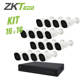 KIT 16CH ZKT CON 1x NVR 16 CANALES POE ZKTECO Z8516NFR-16P + 16x CAMARAS BULLET IP 5MP ZKTECO BS-855L22C-E3