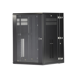 Gabinete PanZone de Montaje en Pared, de 19in, Puerta con Ventana de Seguridad, 18 UR, 635mm de Profundidad, Color Negro