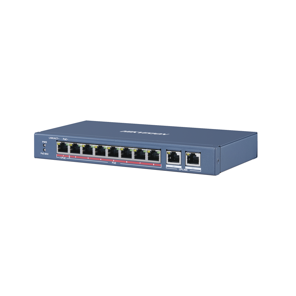 Switch PoE+ / 7 Puertos 10/100 Mbps 802.3 af/at (30 W) + 1 Puerto 100 Mbps PoE++ /bt (60 W) / 2 Puertos Uplink Gigabit / 250 Metros PoE Larga Distancia