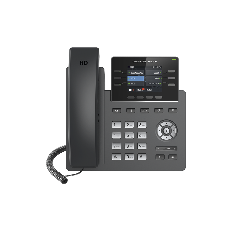 Teléfono IP Grado Operador, 3 líneas SIP con 6 cuentas, puertos Gigabit,PoE,  pantalla a color 2.4