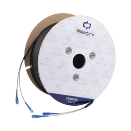 Carrete de Fibra Óptica Monomodo con conectores SC-SC Duplex, Reforzada con Kevlar, de 300 metros