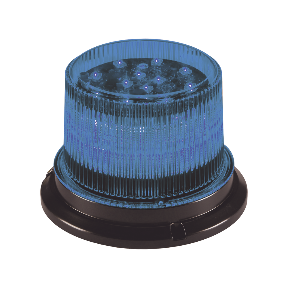 Baliza LED, 12 / 24 Vcd, lente transparente LED azul, 12 LED auxiliares en la parte superior brindan una iluminación vertical y horizontal de 360 ​​&deg;