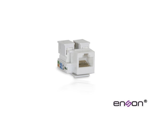 CONECTOR JACK ENSON ENS-JC5WH CAT5E COLOR BLANCO A 90 GRADOS PONCHADO CON PINZAS Y CUBREPOLVO. CONECTOR JACK ENSON ENS-JC5WH CAT5E COLOR BLANCO A 90 GRADOS PONCHADO CON PINZAS Y CUBREPOLVO.