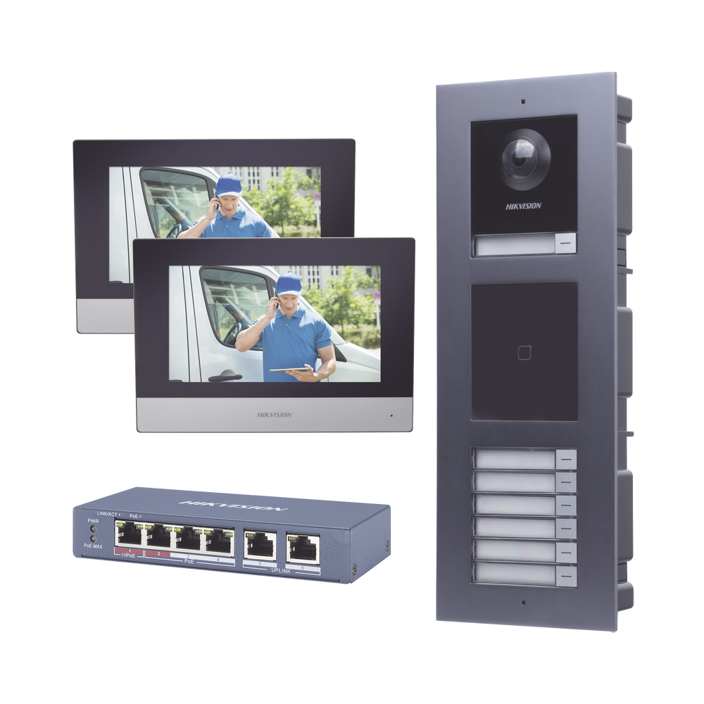 KIT de Videoportero IP para 7 DEPARTAMENTOS con llamada a App de Smartphone y Lector de Tarjetas EM / 2da Generación (Modular) / Montaje para EMPOTRAR incluido