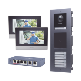 KIT de Videoportero IP para 7 DEPARTAMENTOS con llamada a App de Smartphone y Lector de Tarjetas EM / 2da Generación (Modular) / Montaje para EMPOTRAR incluido