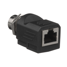 Adaptador IndustrialNet™ de M12 D-Code a Rj45, para Uso en Redes Industriales en Plantas de Producción, Protección IP20 en RJ45 e IP68 en M12, Color Negro
