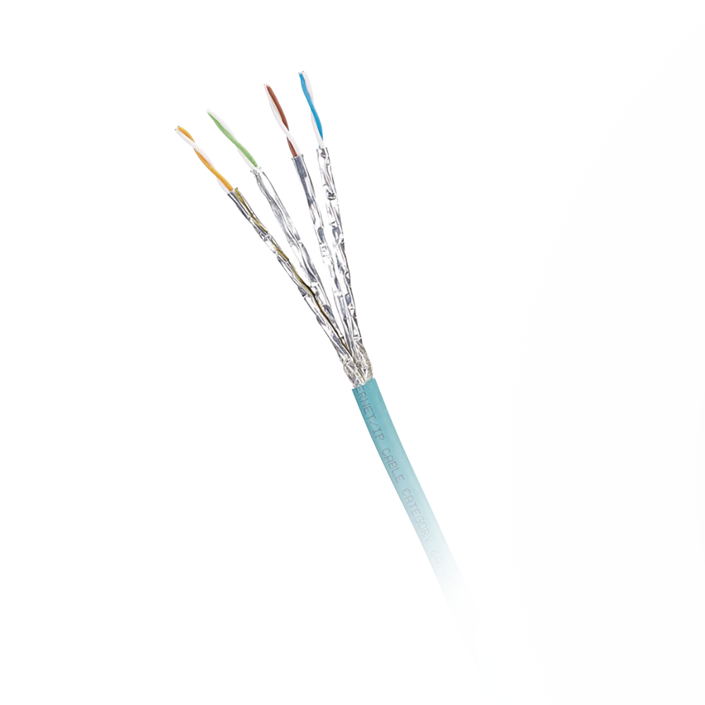 Bobina de Cable Blindado S/FTP, Cat6A, Uso Industrial, Multifilar (Flexible), Color Azul Cerceta, Bobina de 500m