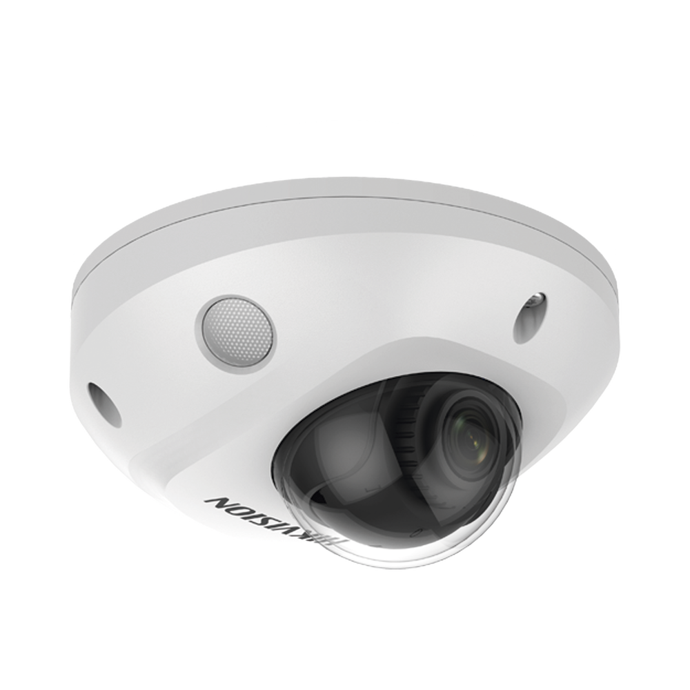 Mini Domo IP 2 Megapixel / Lente 2.8 mm / 15 mts IR EXIR / Micrófono Integrado /Exterior IP66 / IK08 / PoE / Audio y Alarmas / H.265+ / Videoanaliticos Integrados