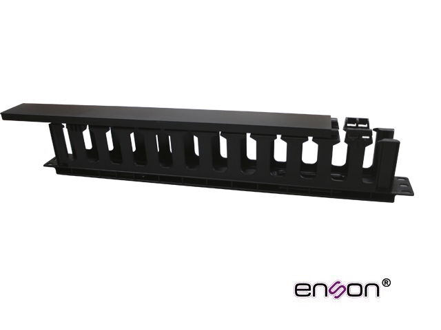 ORGANIZADOR HORIZONTAL FRONTAL PARA RACK ENSON ENS-CM14 1UR CON PEINES DE POLICARBONATO TAPA REMOVIBLE Y ABATIBLE PARA MAYOR PROTECCION Y MEJOR ACCESO CUMPLE CON NORMA EIA