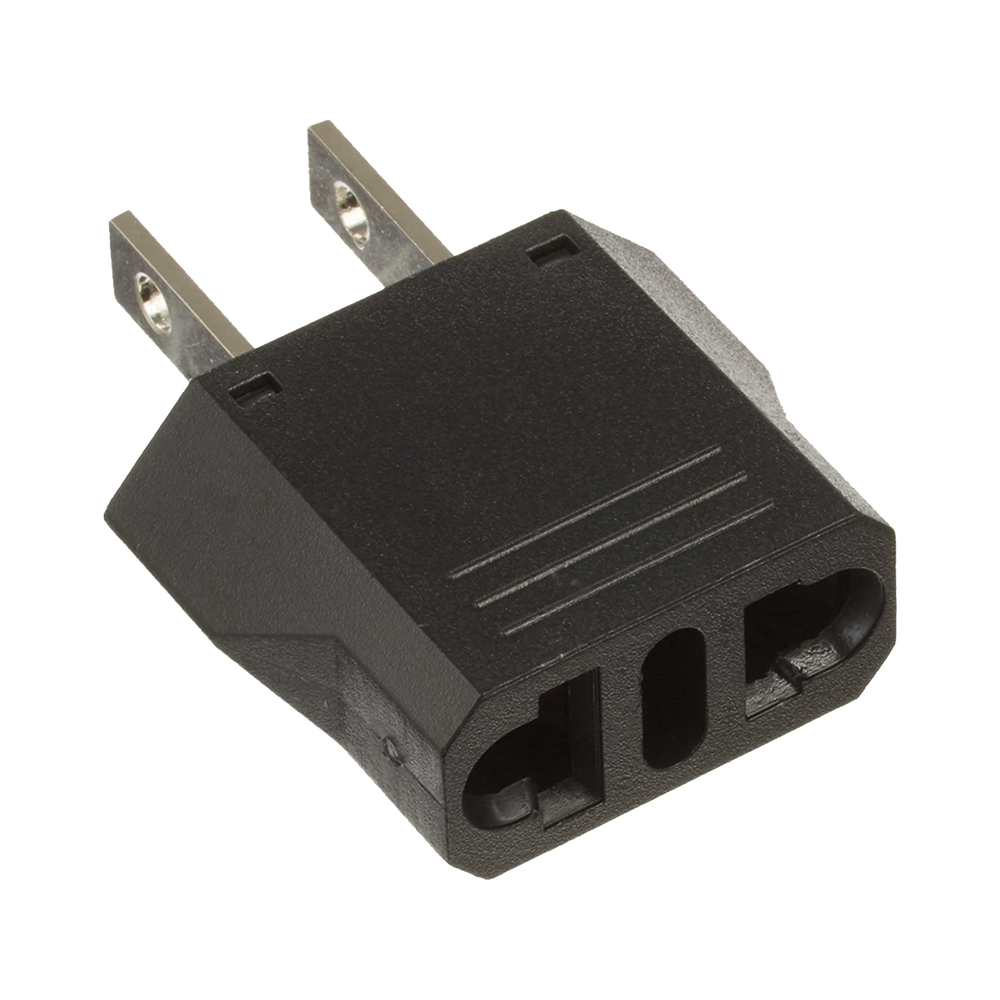 Adaptador de enchufe europea a americano, Calidad PREMIUM @ 6 A ; 110 - 250 Vca